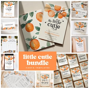 Little Cutie Baby Shower Bundle, Editable Gender Neutral Baby Shower Package, A Little Cutie is on the way Canva Instant Download NORA