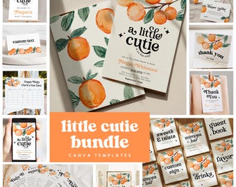Little Cutie Baby Shower Bundle, Editable Gender Neutral Baby Shower Package, A Little Cutie is on the way Canva Instant Download NORA