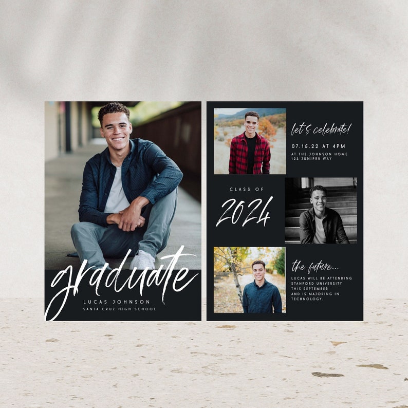 Graduation Invitation 2024 Template, Modern Graduation Announcement, Senior Graduation Party, Boys Graduation Party Invite, 707 image 1