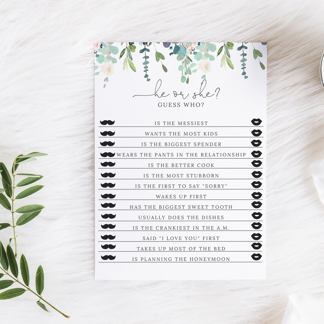He Said She Said Game Printable, Bride or Groom, Printable Wedding ...