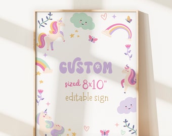 Bearbeitbares Einhorn Benutzerdefiniertes Zeichen Magisches Party Girl Rosa Pastell Erstes Digitales Einhorn Party Vorlage Regenbogen Canva Download