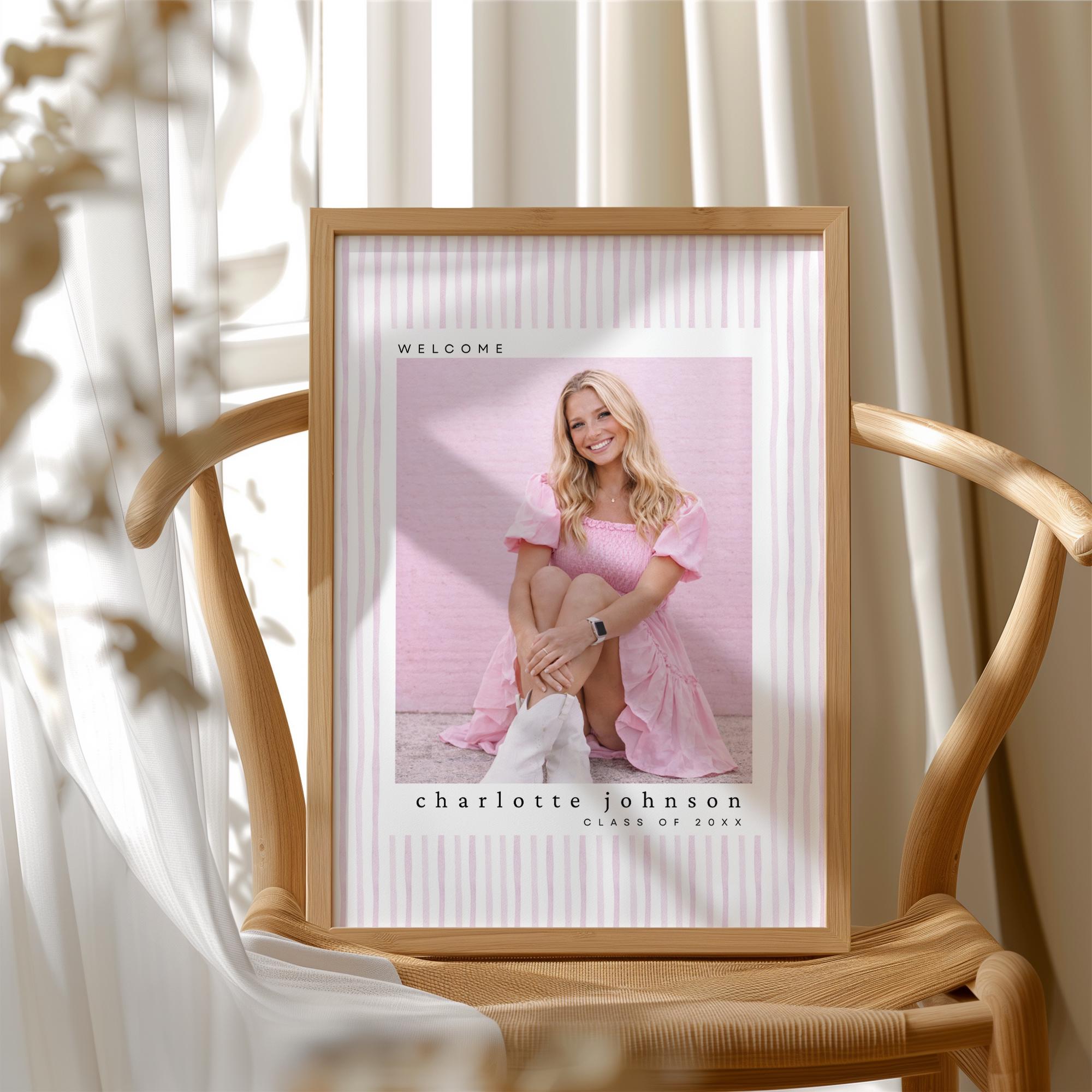 Preppy Graduation Welcome Sign Template, Pink Striped Photo Grad Sign ...