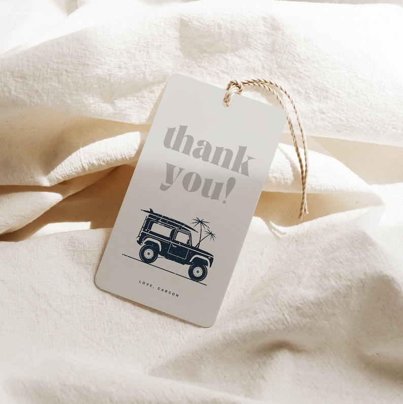 Boho The Big ONE Thank You Gift Tag Template, Boy First Birthday Surf Favor Tag Editable Digital Template INSTANT DOWNLOAD image 1
