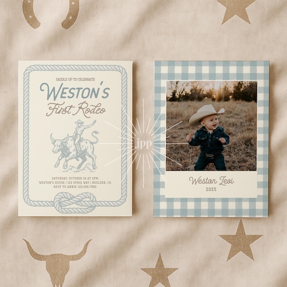 First Rodeo Birthday Invitation, Cowboy Western Theme (Digital Download)