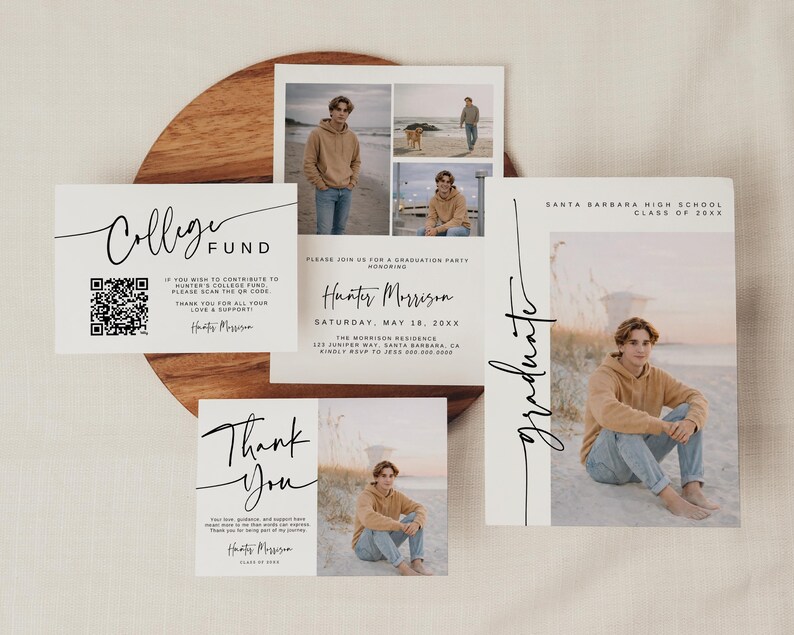 Modern Photo Graduation Invitation Template, Editable Color Grad Party Invite, Senior Boy Graduation Invite, Photo Grad Announcement G5 image 10