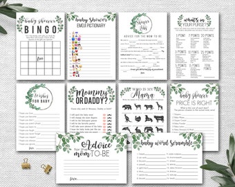 Greenery Baby Shower Games Bundle, Greenery Baby Shower Games, Instant Download Baby Shower Game, Printable, Shower games, instant, AG-15