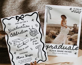 Doodle Style Graduation Invitation Template, Senior Graduation Announcement, Graduation Party Template, Hand Drawn Graduation Canva 707
