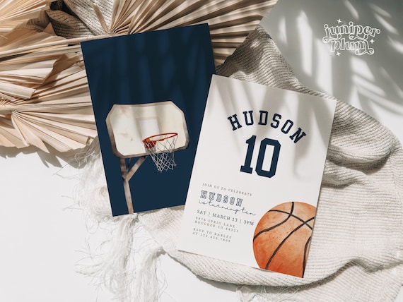 Basketball Birthday Invitation Template, Modern Basketball Invite, Boy Birthday Party, DIY Editable Digital Template Boho Vintage