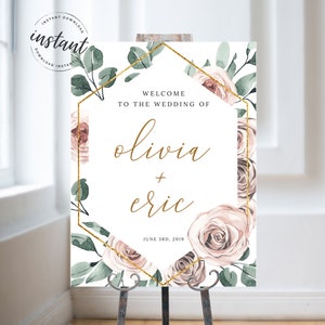 Editable Wedding Program, Boho Rose Wedding Program, Boho Gold Wedding ...