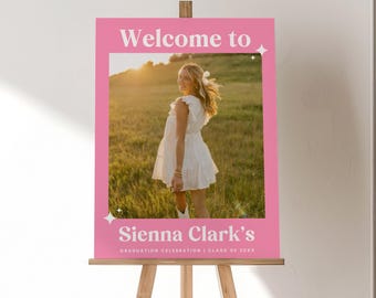 Hot Pink Graduation Party Welcome Sign Template, Graduation Welcome Poster, Graduation Party Decor, Instant Download Editable Canva 707