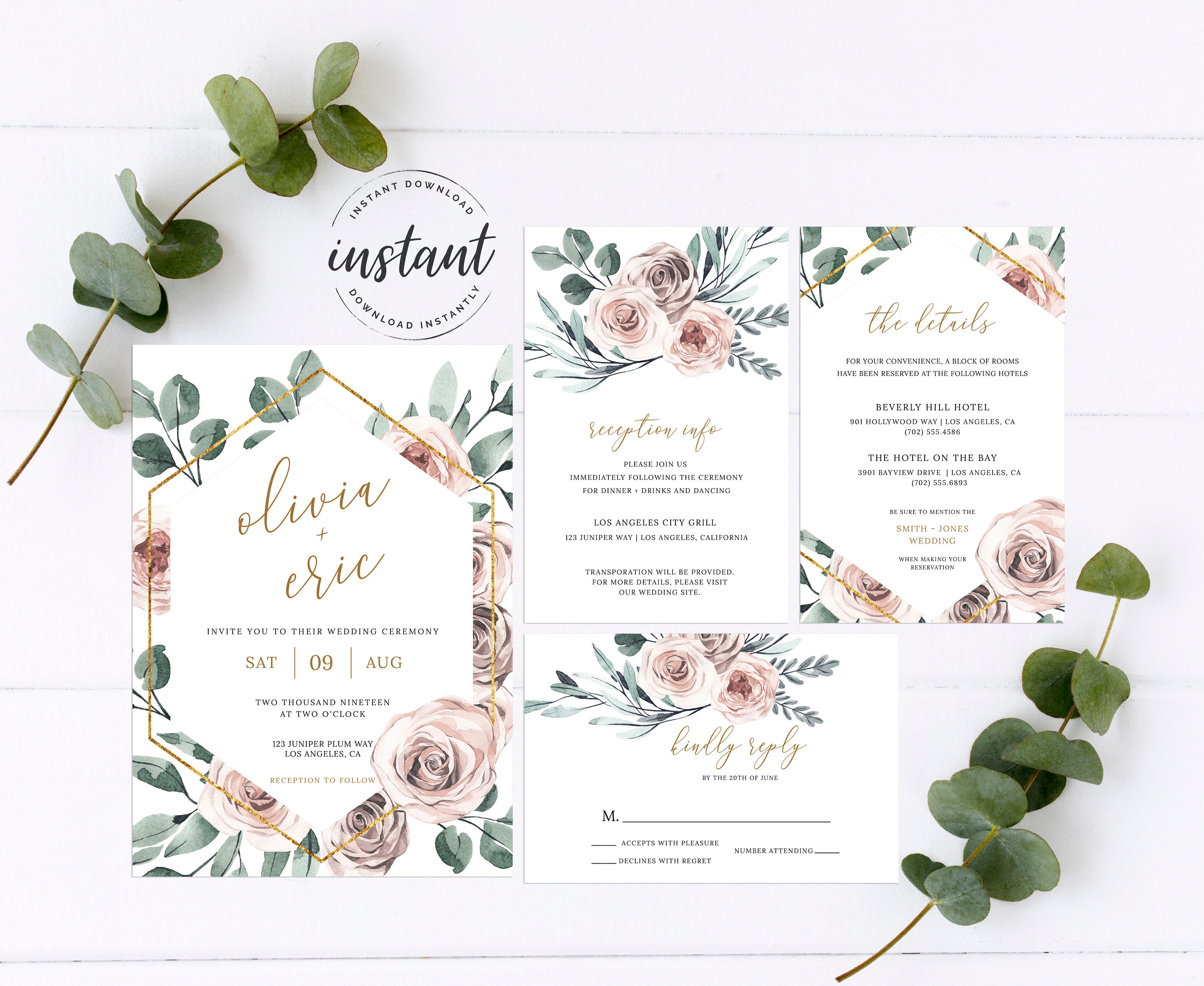 Editable Wedding Program Boho Rose Wedding Program Boho Gold | Etsy