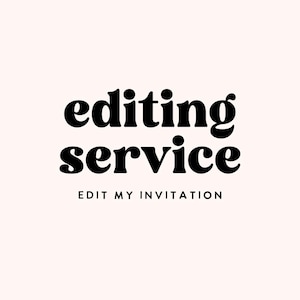 May include: Black and white text graphic that reads "editing service" with the tagline "EDIT MY INVITATION" below.