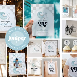 The Big ONE Birthday Invitation Boy First Birthday Surf Retro Birthday Editable Digital Template Instant Download