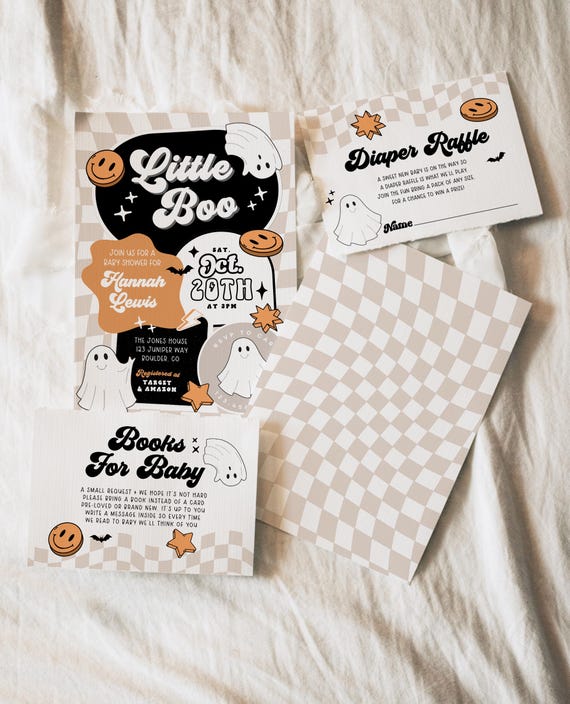 Little Boo Baby Shower Set, Gender Neutral Halloween Baby Shower Invite Book Request bundle, Printable Fall Shower Boy Baby Shower 755