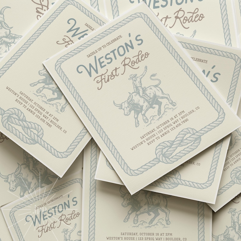 Bull Rider Invitation First Rodeo Birthday Invitation, Cowboy Western Theme (digital Download ...