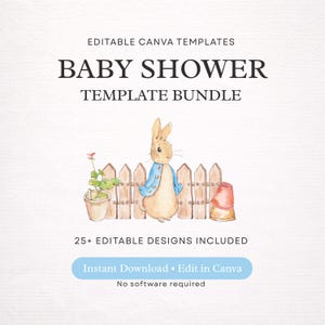 Storybook Bunny Baby Shower Bundle | Editable Canva Baby Shower Decorations | Classic Bunny Theme | Gender Neutral Baby Shower Set image 11