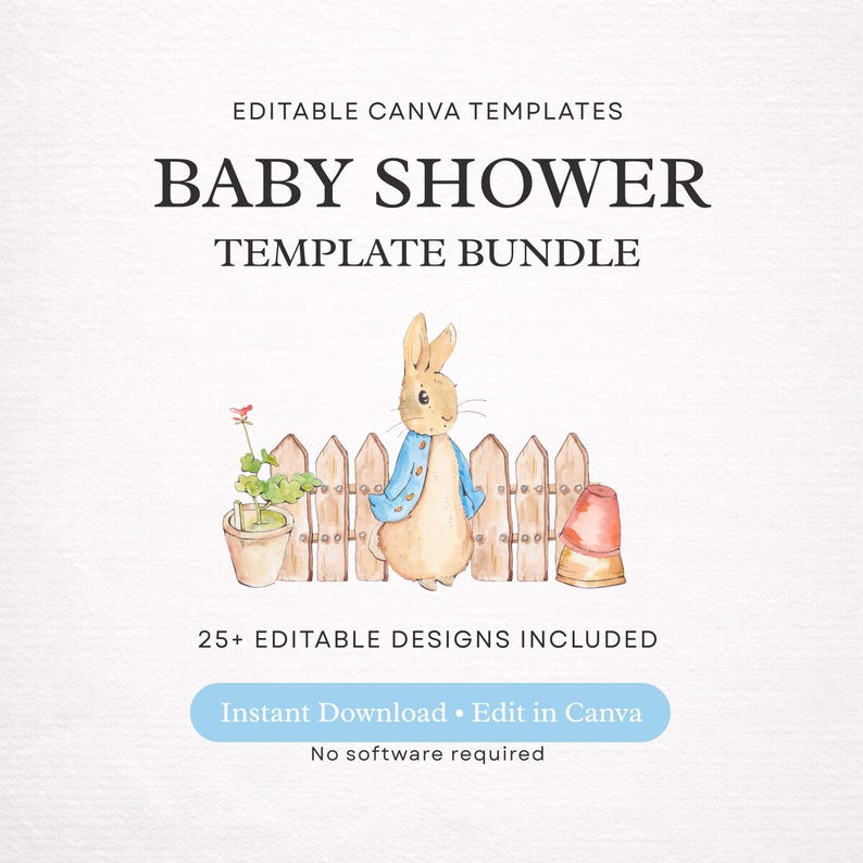 Storybook Bunny Baby Shower Bundle | Editable Canva Baby Shower Decorations | Classic Bunny Theme | Gender Neutral Baby Shower Set image 11