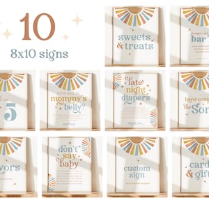 Sunshine babyshowerborden, Here Comes The Son babyshower, Sonshine, kaarten en cadeaus, bord desserttafel, gunstenbord, decor zon