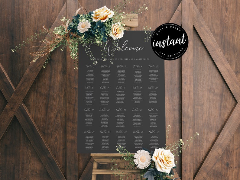 Wedding Seating Sign, Editable Seating Chart