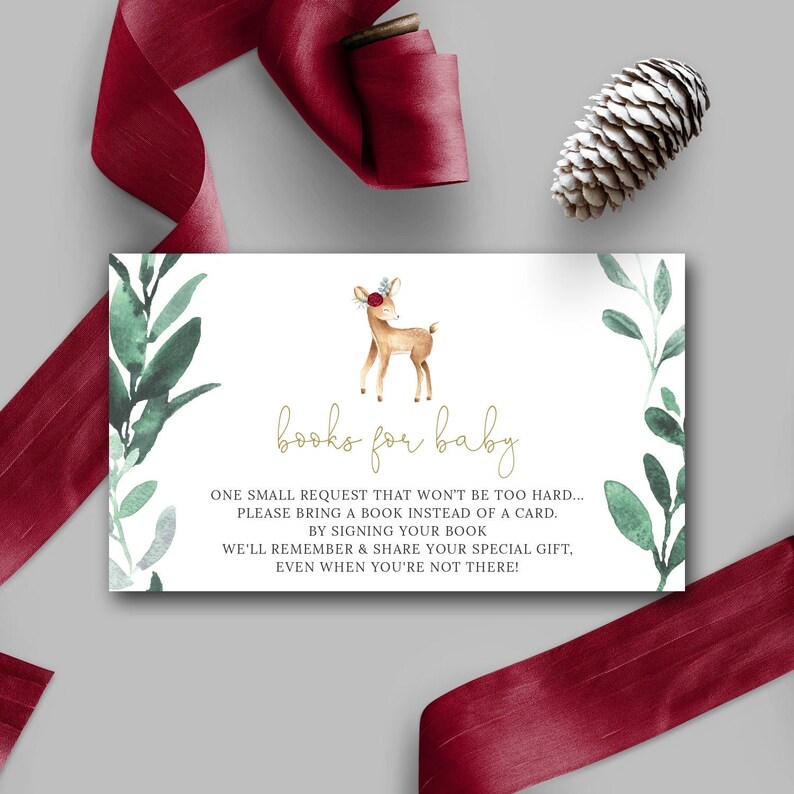 Book Request Card 75 Greenery Baby Shower Bring a Book Winter Woodland Book Request card Winter Baby Shower
