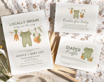 Locally Grown Baby Shower Invitation, Farmers Market Baby Shower Invite, Homegrown Baby Shower Set Instant Editable Template 256
