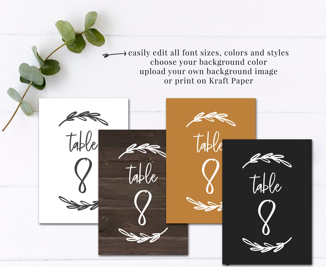 Printable Table Signs Table Sign Template Table Number Sign Etsy