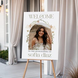 Wildflower Quinceañera Welcome Sign, EDITABLE Wild Flowers Party Photo Welcome, Mis Quince Anos, Floral 15th Birthday Sign Canva Template