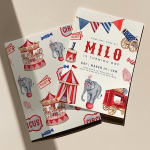 Vintage Circus 1st Birthday Invitation, Editable Mobile Evite