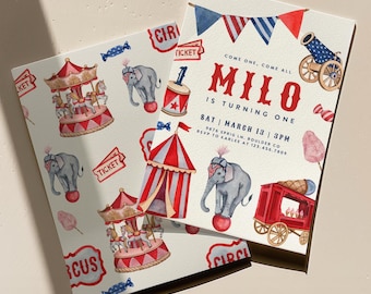 Vintage Circus 1st Birthday Invitation, Editable Mobile Evite
