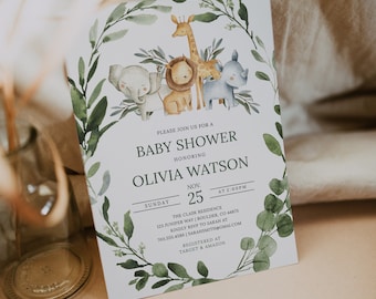 Baby Shower Invitation, JUNGLE Baby Shower Invitation, Safari Baby Shower, Boy Baby Shower, editable invitation template Instant 42