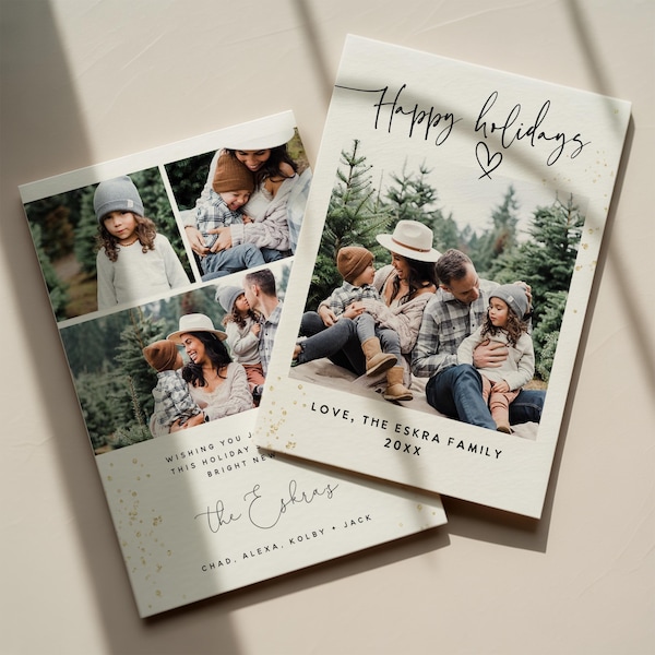 Modern Minimalist Photo Holiday Card Printable Simple Christmas Card, Editable Family Picture Holiday Card Template Instant Download
