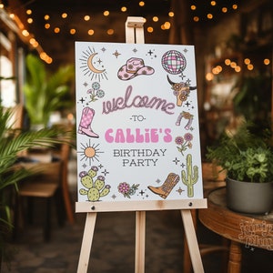 Editable Disco Cowgirl Birthday Invitation, Pink Rodeo Party Invite (Canva Template) image 8