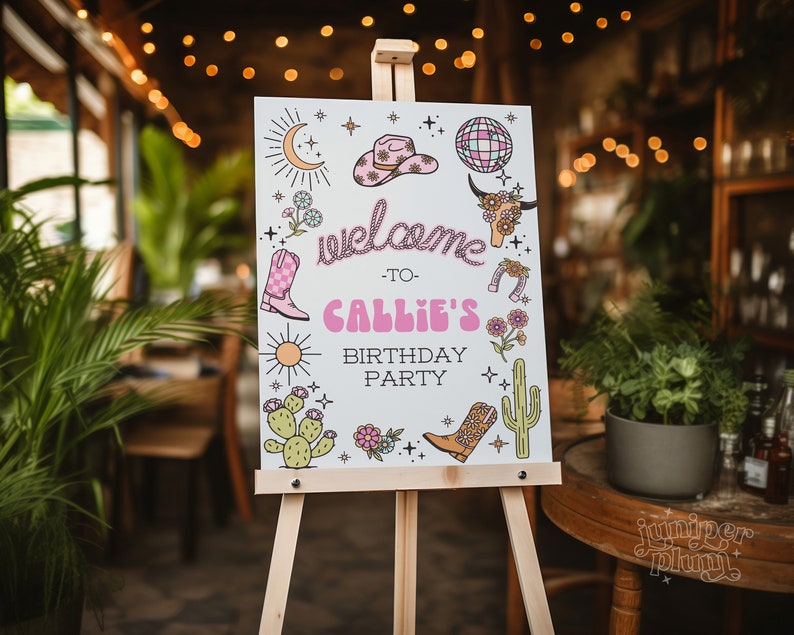 Editable Disco Cowgirl Birthday Invitation, Pink Rodeo Party Invite (Canva Template) image 8