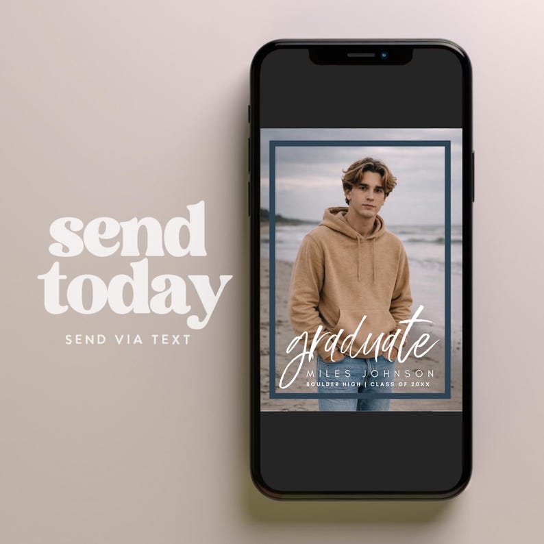 Modern Graduation Invitation Template, Navy Photo Collage, Senior Grad Announcement (Digital Download) 129 image 3