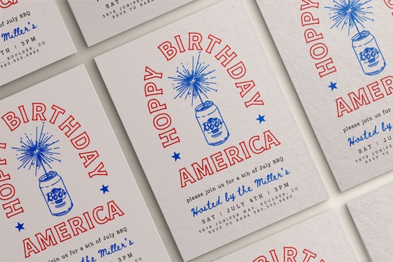 Editable 4th of July Party Invitation, 4th of July Invite, Party in the USA, Hoppy Birthday America, Backyard BBQ Tailgate Party