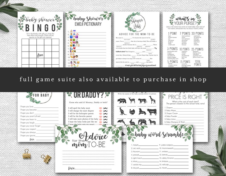instant Shower games Instant Download Baby Shower Game Printable Wishes for Baby Card Greenery Baby Shower Game AG-15