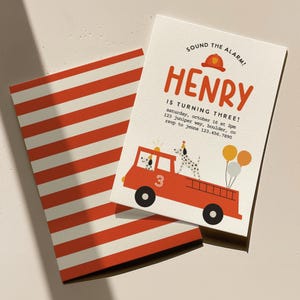Firetruck Invitation, Firetruck Birthday Invite, Dalmatian Firetruck Sound the Alarm, Fireman - Fire Engine Party Evite ANY AGE 274
