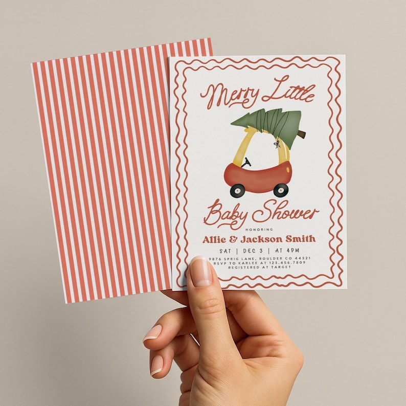 Merry Little Baby Shower Bundle, Christmas Baby Shower, Books for Baby, Diaper Raffle Winter Baby Shower Cozy Car Editable template 192 image 2