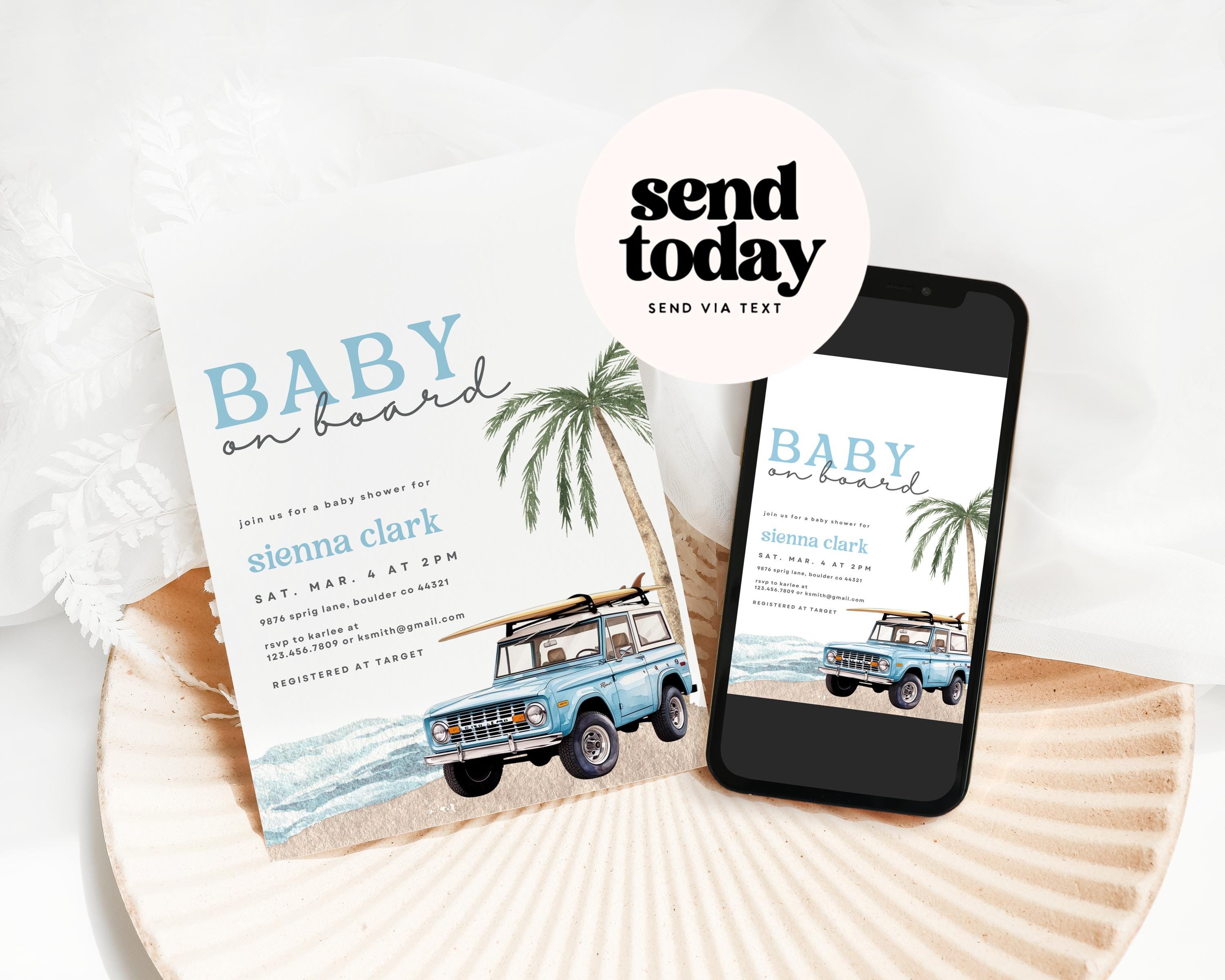 ベビー・オン・ボード招待状、ビーチ・ベビーシャワー招待状