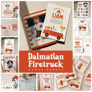 Brandbilens första födelsedagspaket, Brandbilens födelsedagsinbjudan, Dalmatinerns brandbil larmar, Brandman - Brandbilsfesten Evite 274