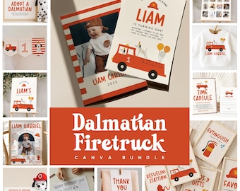 Brandbilens första födelsedagspaket, Brandbilens födelsedagsinbjudan, Dalmatinerns brandbil larmar, Brandman - Brandbilsfesten Evite 274