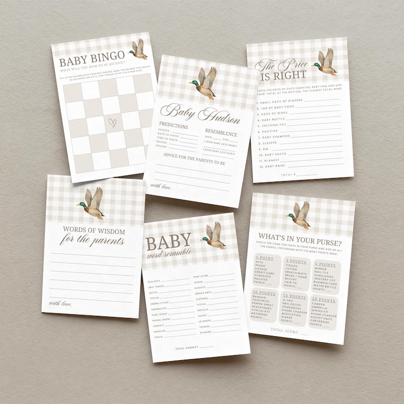 Mallard Baby Shower Welcome Sign Mallard Duck Baby Shower Welcome, Gingham Duck Hunting invite, Duck Baby Shower Boy Hunting Duck 283 image 9