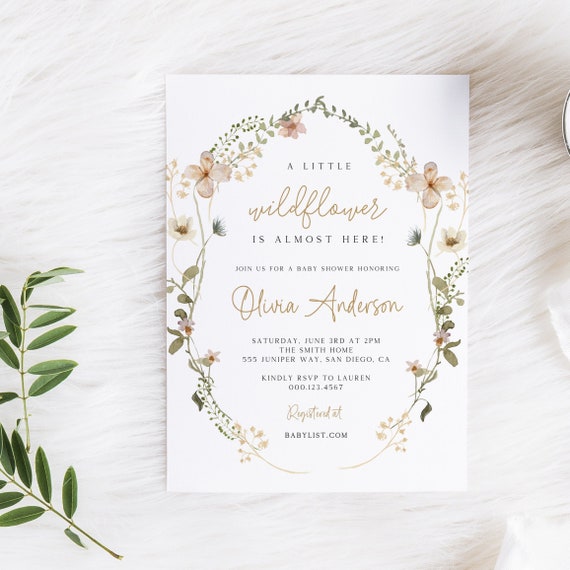 Wildflower baby cheap shower invitations