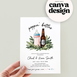 Poppin 'Flaschen Gender Reveal Invite, Ein Baby braut Gender Reveal, lustiges Gender Reveal Theme, Flaschen und Bierbrauen Gender Reveal Party