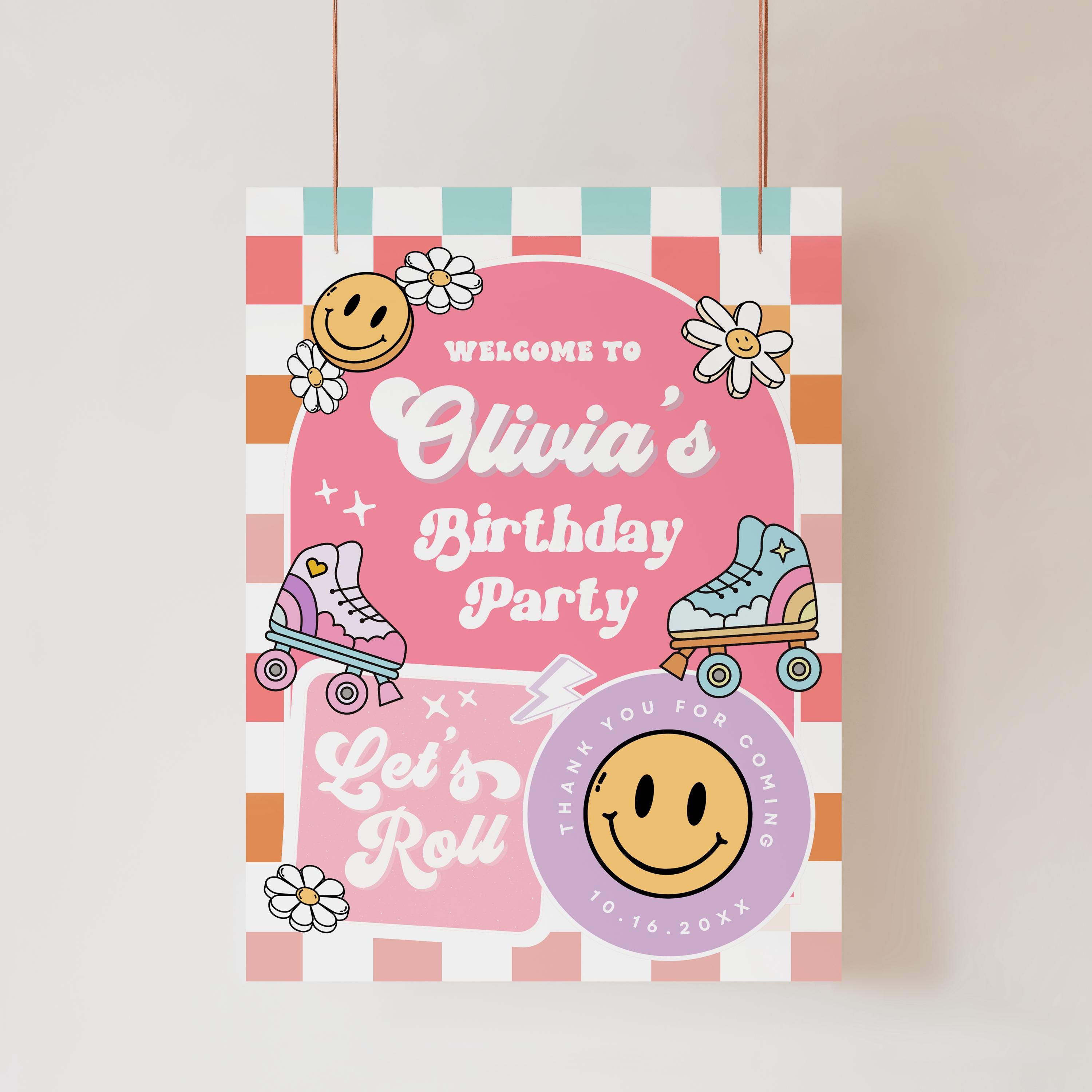 Roller Skating Birthday Welcome Sign Template, Let's Roll Skating ...