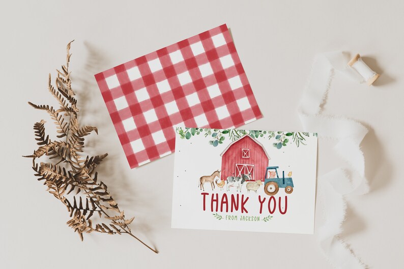 Editable Farm Animal Thank You Card, Barnyard Birthday Thank You Card ...