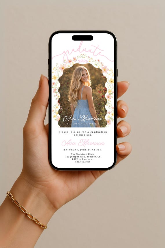 Floral Graduation Evite Template, Wildflower Senior Girl Mobile Invite (Digital Download) G4