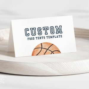 Carte d'étiquette de nourriture d'anniversaire de basket-ball, décorations de fête de basket-ball, modèle modifiable, téléchargement immédiat