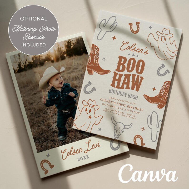 My First Rodeo Invitatioons Boo Haw Birthday Invitation Template, Western Ghost First Birthday ...