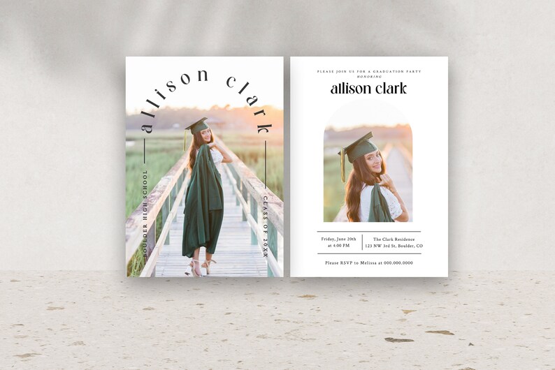 Arched Name Graduation Announcement Template, Minimalist Graduation Announcement, Modern Class of 2024, Photo Graduation Invite 707 image 3